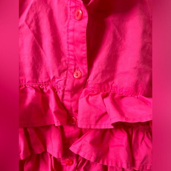 GITANO VTG 80s Girls Pink cotton button front ruffled tank top. Size L - Picture 3 of 6